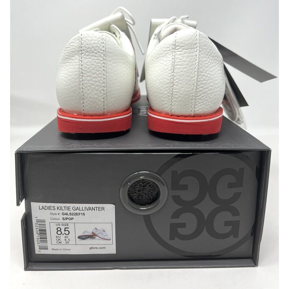 G/Fore G4 Kiltie Gallivanter Golf Shoes Womens Size 8.5 SNOW POPPY White Red - Picture 14 of 16